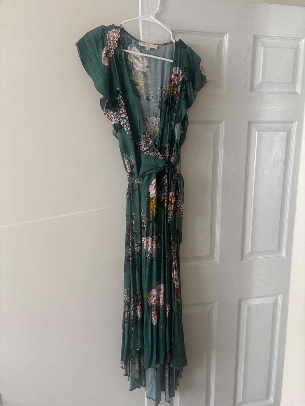 Lovestich Dark Green Floral Wrap Maxi Dress